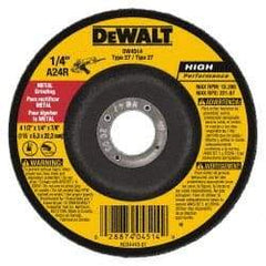 DeWALT - 24 Grit, 4-1/2" Wheel Diam, 1/4" Wheel Thickness, 7/8" Arbor Hole, Type 27 Depressed Center Wheel - Aluminum Oxide, Diamond Matrix Bond, 13,300 Max RPM, Compatible with Angle Grinder - Benchmark Tooling