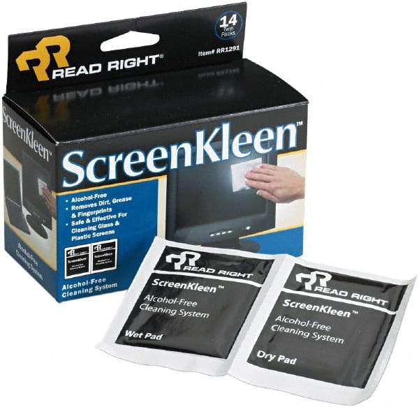 READ RIGHT - Pre-Moistened Screen Cleaning Wipes - Box, 5" x 5" Sheet Size, White - Benchmark Tooling