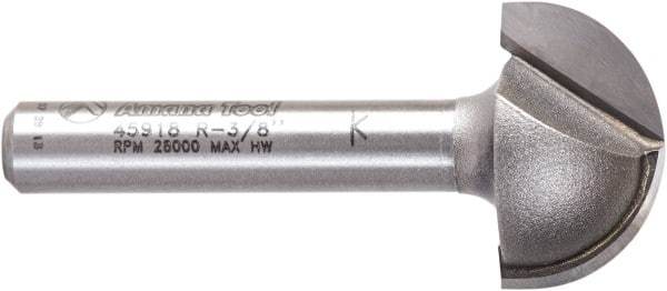 Amana Tool - 3/4" Cut Diam, 7/16" Length of Cut, 2 Flute Core Box Edge Profile Router Bit - Carbide-Tipped, 1/4" Shank Diam, 1-3/4" OAL, Uncoated - Benchmark Tooling