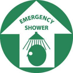 NMC - Emergency Shower, Anti-Skid Pressure-Sensitive Vinyl Floor Sign - Round, Green on White, Adhesive Backed, For First Aid - Benchmark Tooling