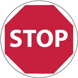 NMC - Stop, Anti-Skid Pressure-Sensitive Vinyl Floor Sign - Round, White on Red, Adhesive Backed, For Accident Prevention - Benchmark Tooling