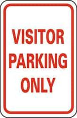 NMC - "Visitor Parking Only", 12" Wide x 18" High, Aluminum Parking Lot Traffic Signs - 0.063" Thick, Red on White, Rectangle, Post Mount - Benchmark Tooling
