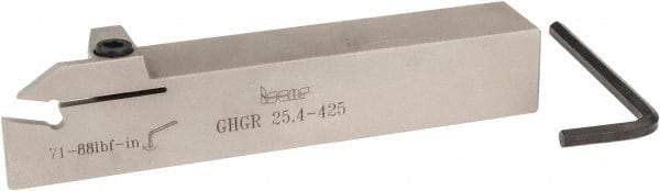 Iscar - GHG, External, Right Hand, 2" Max Depth of Cut, 0.185 to 1/4" Groove Width, Indexable Grooving Tool Holder - GI..,TIP.. Insert Compatibility, 1" Shank Height, 1" Shank Width, 6" OAL - Benchmark Tooling