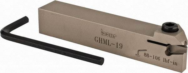 Iscar - GHM, External, Left Hand, 0.189" Max Depth of Cut, 1/4" Max Groove Width, Indexable Grooving Tool Holder - GI.. Insert Compatibility, 3/4" Shank Height, 3/4" Shank Width, 4.4" OAL - Benchmark Tooling