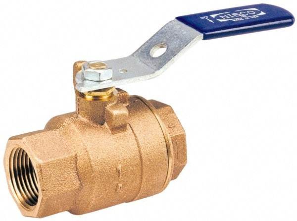 NIBCO - 1-1/2" Pipe, Standard Port, Bronze Standard Ball Valve - 2 Piece, Inline - One Way Flow, FNPT x FNPT Ends, Lever with Memory Stop Handle, 600 WOG, 150 WSP - Benchmark Tooling