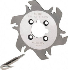 Iscar - Arbor Hole Connection, 3/32" Cutting Width, 1.04" Depth of Cut, 3.94" Cutter Diam, 1" Hole Diam, 6 Tooth Indexable Slotting Cutter - SGSF Toolholder, GSFN, GSFU Insert - Benchmark Tooling