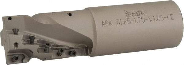 Iscar - 1-1/4" Cut Diam, 1.86" Max Depth of Cut, 1-1/4" Shank Diam, 4-1/2" OAL, Indexable Square Shoulder End Mill - AP.T 1003.. Inserts, Weldon Shank, 90° Lead Angle, Series Helimill - Benchmark Tooling