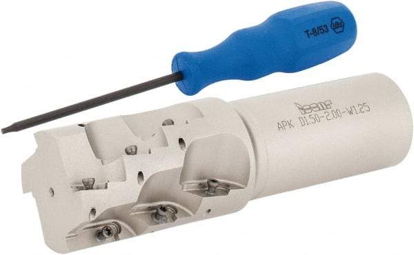 Iscar - 1-1/2" Cut Diam, 2.06" Max Depth of Cut, 1-1/4" Shank Diam, 5" OAL, Indexable Square Shoulder End Mill - AP.T 1003.. Inserts, Weldon Shank, 90° Lead Angle, Series Helimill - Benchmark Tooling