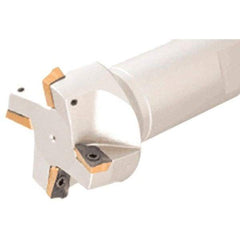 Iscar - 75° Lead Angle, 1-1/2" Cut Diam, 0.15" Max Depth of Cut, Indexable Chamfer and Angle End Mill - 4 Inserts, AP.., HM90 AP.T Insert Style, 4" Overall Length, Straight Shank - Benchmark Tooling
