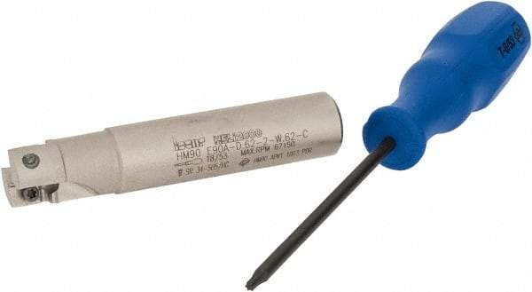 Iscar - 5/8" Cut Diam, 0.394" Max Depth of Cut, 5/8" Shank Diam, 3-1/4" OAL, Indexable Square Shoulder End Mill - AP..1003.., HM90 AP..1003.. Inserts, Weldon Shank, 90° Lead Angle, Through Coolant, Series Heli2000 - Benchmark Tooling