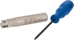 Iscar - 5/8" Cut Diam, 0.394" Max Depth of Cut, 5/8" Shank Diam, 3-1/4" OAL, Indexable Square Shoulder End Mill - AP..1003.., HM90 AP..1003.. Inserts, Weldon Shank, 90° Lead Angle, Through Coolant, Series Heli2000 - Benchmark Tooling