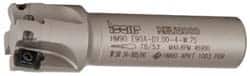 Iscar - 1" Cut Diam, 0.394" Max Depth of Cut, 3/4" Shank Diam, 3.38" OAL, Indexable Square Shoulder End Mill - AP..1003.., HM90 AP..1003.. Inserts, Weldon Shank, 90° Lead Angle, Series Heli2000 - Benchmark Tooling