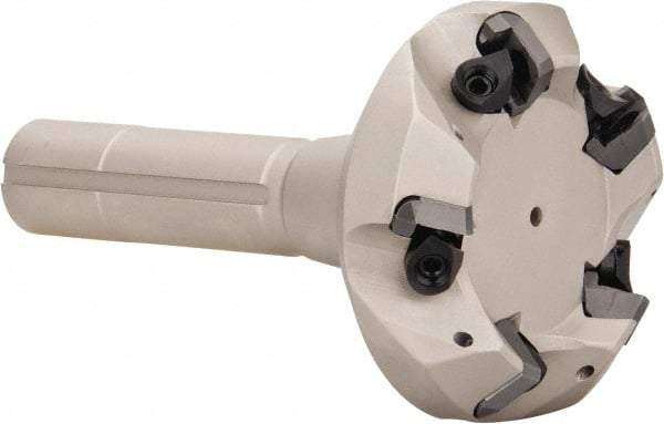 Iscar - 45° Lead Angle, 81.2mm Max Cut Diam, 63mm Min Cut Diam, 6.5mm Max Depth of Cut, Indexable Chamfer and Angle End Mill - 5 Inserts, SE.N/R 12.. Insert Style, 140mm Overall Length, Taper Shank - Benchmark Tooling