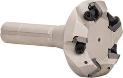 Iscar - 45° Lead Angle, 81.2mm Max Cut Diam, 63mm Min Cut Diam, 6.5mm Max Depth of Cut, Indexable Chamfer and Angle End Mill - 5 Inserts, SE.N/R 12.. Insert Style, 140mm Overall Length, Taper Shank - Benchmark Tooling