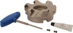 Iscar - 4" Cut Diam, 1-1/2" Arbor Hole, 0.26" Max Depth of Cut, 45° Indexable Chamfer & Angle Face Mill - 6 Inserts, SEK/MT 12... Insert, Right Hand Cut, 6 Flutes, Series F45ST - Benchmark Tooling