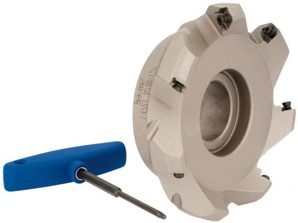 Iscar - 5" Cut Diam, 1-1/2" Arbor Hole, 0.26" Max Depth of Cut, 45° Indexable Chamfer & Angle Face Mill - 7 Inserts, SE.. 1204...\xB6SE.. 12T3.. Insert, Right Hand Cut, 7 Flutes, Series F45ST - Benchmark Tooling