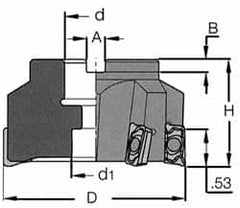 Iscar - 9 Inserts, 5" Cut Diam, 1-1/2" Arbor Diam, 0.56" Max Depth of Cut, Indexable Square-Shoulder Face Mill - 0/90° Lead Angle, 2.38" High, HM 90 ADKT 1505... Insert Compatibility, Series HM90 - Benchmark Tooling