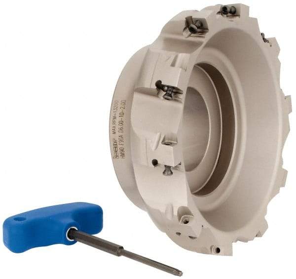 Iscar - 10 Inserts, 6" Cut Diam, 2" Arbor Diam, 0.56" Max Depth of Cut, Indexable Square-Shoulder Face Mill - 0/90° Lead Angle, 2.38" High, AD..1505.. & HM90 AD..1505.. Insert Compatibility, Series HM90 - Benchmark Tooling