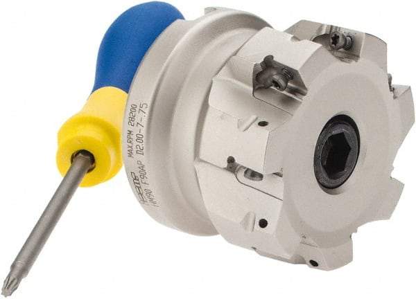 Iscar - 7 Inserts, 2" Cut Diam, 3/4" Arbor Diam, 0.39" Max Depth of Cut, Indexable Square-Shoulder Face Mill - 0/90° Lead Angle, 1.57" High, AP..1003.. & HM90 AP..1003.. Insert Compatibility, Series HM90 - Benchmark Tooling