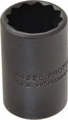 Proto - 11/16", 1/2" Drive, Standard Hand Socket - 12 Points, 1-1/2" OAL, Alloy Steel, Black Finish - Benchmark Tooling