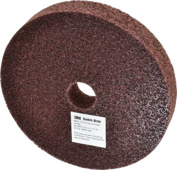 3M - 6" Diam, 1" Face Width, 1" Center Hole, Medium Grade, Aluminum Oxide Deburring Wheel - Unitized, Medium Density 5 Grade, 6,000 RPM - Benchmark Tooling
