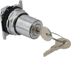 Eaton Cutler-Hammer - 30-1/2mm Mount Hole, 3 Position, Key Operated, Selector Switch Only - Silver, Momentary (MO) - Benchmark Tooling