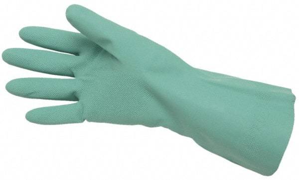 MCR Safety - Size L (9), 13" Long, 15 mil Thick, Supported, Nitrile Chemical Resistant Gloves - Textured Finish, Cotton Lined, Straight Cuff, Green, FDA Approved - Benchmark Tooling