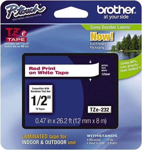 Brother - 1/2" Wide x 314.4" Long, White Plastic/Paper Tape Cassette - For Label Maker - Benchmark Tooling