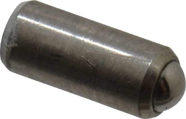 Gibraltar - 0.284" Body Length x 1/8" Body Diam, 0.5 Lb Init to 1 Lb Final End Force, Stainless Steel Press Fit Ball Plunger - 0.093" Ball Diam, 0.035" Max Ball Reach, +0.0010; +0.0020" Tolerance - Benchmark Tooling