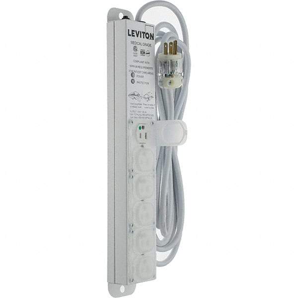 Leviton - 6 Outlets, 125 VAC15 Amps, 15' Cord, Surge Power Outlet Strip - Wall/Surface Mount, 5-20 NEMA Configuration, 1-1/4' Strip, UL 60601-1 - Benchmark Tooling