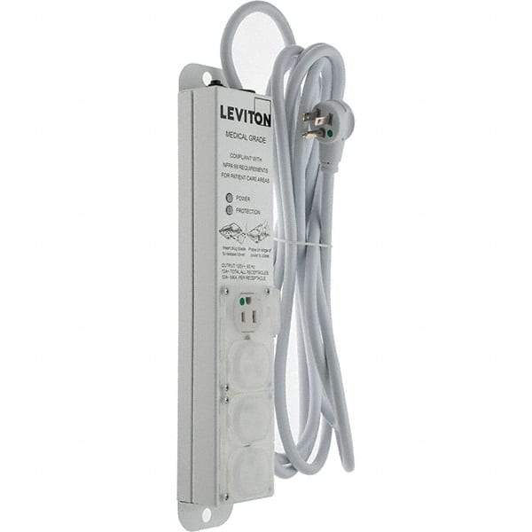 Leviton - 4 Outlets, 125 VAC15 Amps, 15' Cord, Surge Power Outlet Strip - Wall/Surface Mount, 5-20 NEMA Configuration, 1' Strip, UL 60601-1 - Benchmark Tooling