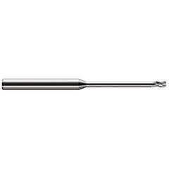 Corner Radius End Mill: 0.047″ Dia, 0.07″ LOC, 0.01″ Radius, 3 Flutes, Solid Carbide 2-1/2″ OAL, 1/8″ Shank Dia, 30 ° Helix, Bright/Uncoated, Corner Radius End