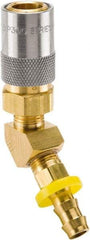 Parker - Nonthreaded Brass Hydraulic Hose Push-Lok Hose Barb Coupler & 45° Fitting - 200 psi, 6 GPM, 1/2" Hose Diam, Series Moldmate - Benchmark Tooling
