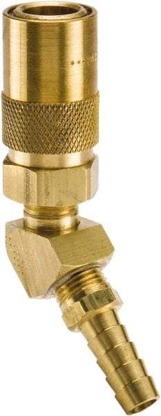 Parker - Nonthreaded Brass Hydraulic Hose Hose Barb Coupler & 45° Fitting - 200 psi, 6 GPM, 3/8" Hose Diam, Series Moldmate - Benchmark Tooling
