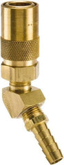 Parker - Nonthreaded Brass Hydraulic Hose Hose Barb Coupler & 45° Fitting - 200 psi, 6 GPM, 3/8" Hose Diam, Series Moldmate - Benchmark Tooling