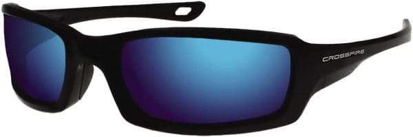 CrossFire - Blue Mirror Lenses, Framed Safety Glasses - Scratch Resistant, Metallic Blue Frame, Size Universal, Wrap Around - Benchmark Tooling
