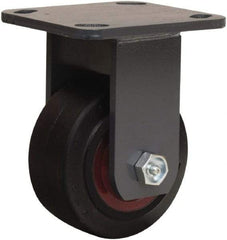 Hamilton - 4" Diam x 2" Wide x 5-5/8" OAH Top Plate Mount Rigid Caster - Rubber Mold on Cast Iron, 300 Lb Capacity, Straight Roller Bearing, 4 x 4-1/2" Plate - Benchmark Tooling