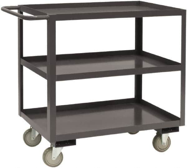 Durham - 1,200 Lb Capacity, 18" Wide x 36" Long x 37-5/8" High Service Cart - 3 Shelf, Steel, 2 Rigid/2 Swivel Casters - Benchmark Tooling