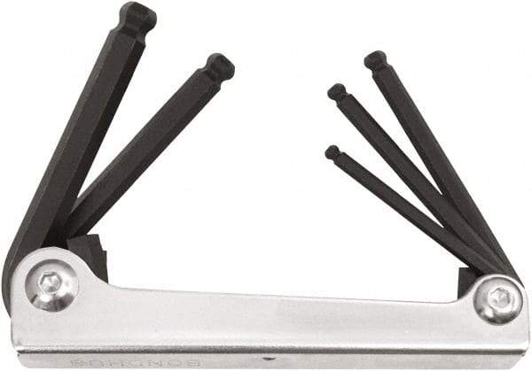 Bondhus - 5 Piece Fold-Up Ball End Hex Key Set - Hex Range 3/16 to 3/8", Protanium High Torque Steel - Benchmark Tooling