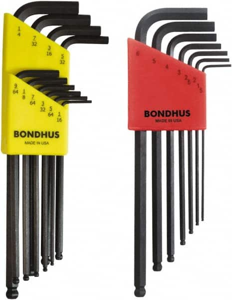 Bondhus - 17 Piece L-Key Ball End Hex Key Set - Hex Range 1/16 to 1/4", Protanium High Torque Steel - Benchmark Tooling