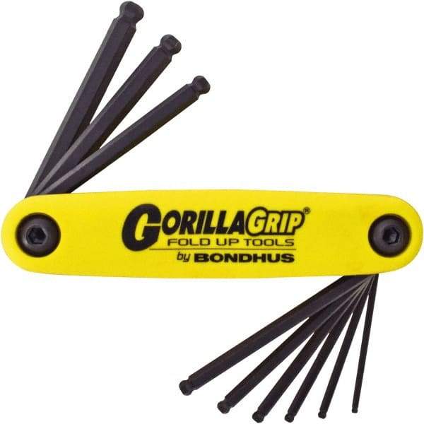 Bondhus - 9 Piece Fold-Up Ball End Hex Key Set - Hex Range 5/64 to 1/4", Protanium High Torque Steel - Benchmark Tooling