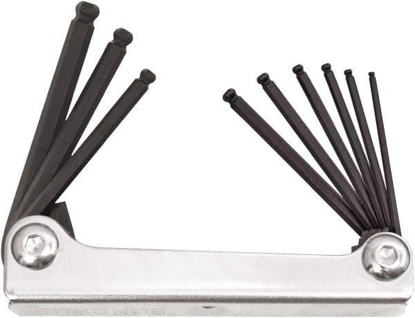 Bondhus - 9 Piece Fold-Up Ball End Hex Key Set - Hex Range 5/64 to 1/4", Protanium High Torque Steel - Benchmark Tooling