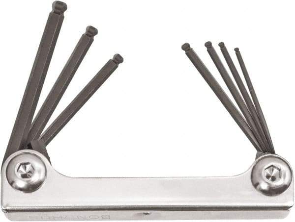 Bondhus - 7 Piece Fold-Up Ball End Hex Key Set - Hex Range 1/16 to 5/32", Protanium High Torque Steel - Benchmark Tooling