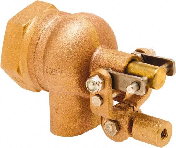 Control Devices - 2" Pipe, Brass, Angle Pattern-Single Seat, Mechanical Float Valve - 115 psi, FIP End Connections - Benchmark Tooling