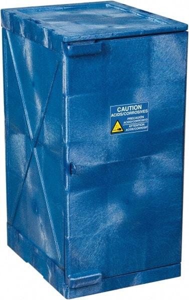 Eagle - 1 Door, 2 Shelf, Blue HDPE Stackable Safety Cabinet for Corrosive Chemicals - 36" High x 18" Wide x 22" Deep, Manual Closing Door, Hole for Lock, 12 Gal Capacity - Benchmark Tooling