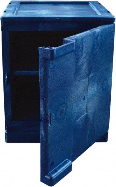 Eagle - 1 Door, 2 Shelf, Blue HDPE Stackable Safety Cabinet for Corrosive Chemicals - 22" High x 18" Wide x 18" Deep, Manual Closing Door, Hole for Lock, 4 Gal Capacity - Benchmark Tooling