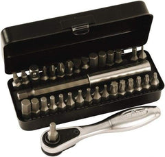 Wiha - 31 Piece, 1/4" Drive Screwdriver 1/4" Reversible Ratchet Bit Set - #0 to #3 Phillips, 1/16 to 1/4" Hex, T8 to T30 Torx, 5.5 & 6.5mm Slotted - Benchmark Tooling