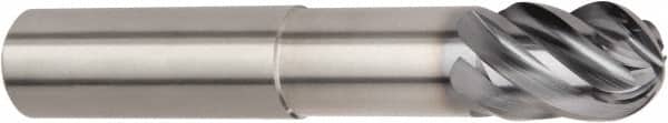 Kennametal - 5/8" Diam, 3/4" LOC, 6 Flute Solid Carbide Ball End Mill - AlTiN Finish, Single End, 6" OAL, 5/8" Shank Diam, Spiral Flute - Benchmark Tooling