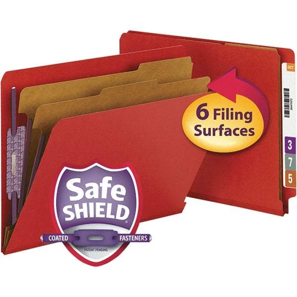 SMEAD - 12-1/4 x 9-1/2", Letter Size, Bright Red, Classification Folders with End Tab Fastener - 23 Point Stock, Straight Tab Cut Location - Benchmark Tooling