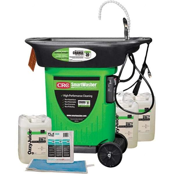 CRC - Free Standing Water-Based Mobile Parts Washer Kit - 25 Gal Max Operating Capacity, Plastic Tank, 42" Long x 48" Wide - Benchmark Tooling